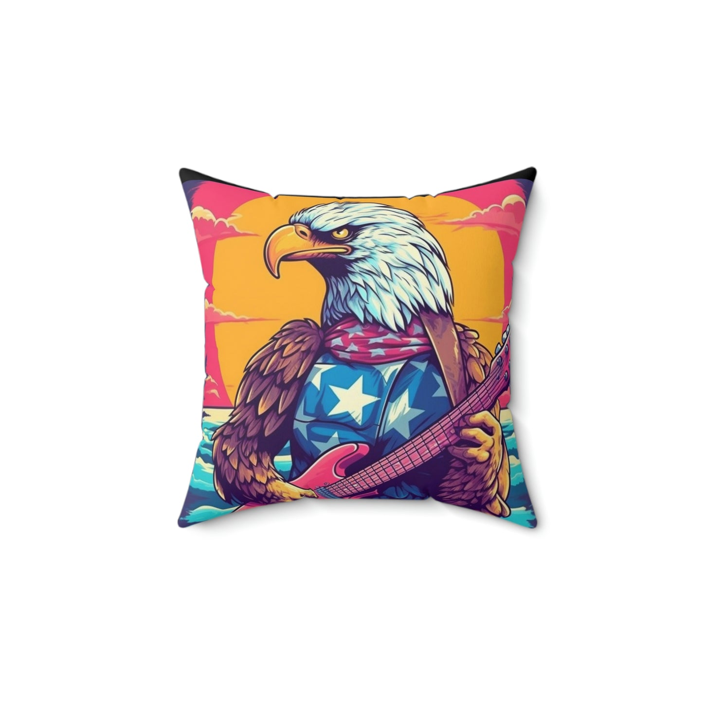 Bald Eagle from America, the Guitar Maestro Graphic Spun Polyester Square Pillow