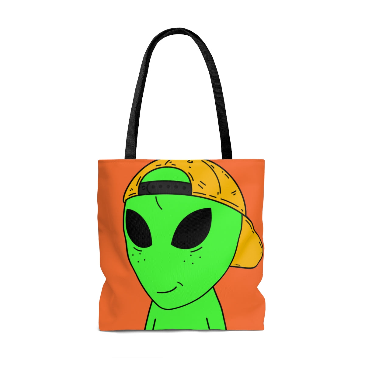 Visitante con sombrero amarillo alienígena verde AOP Bolsa de tela 