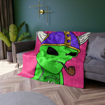 Green Visi Jersey Purple Viking Helmet Pipe Alien Visitor Crushed Velvet Blanket