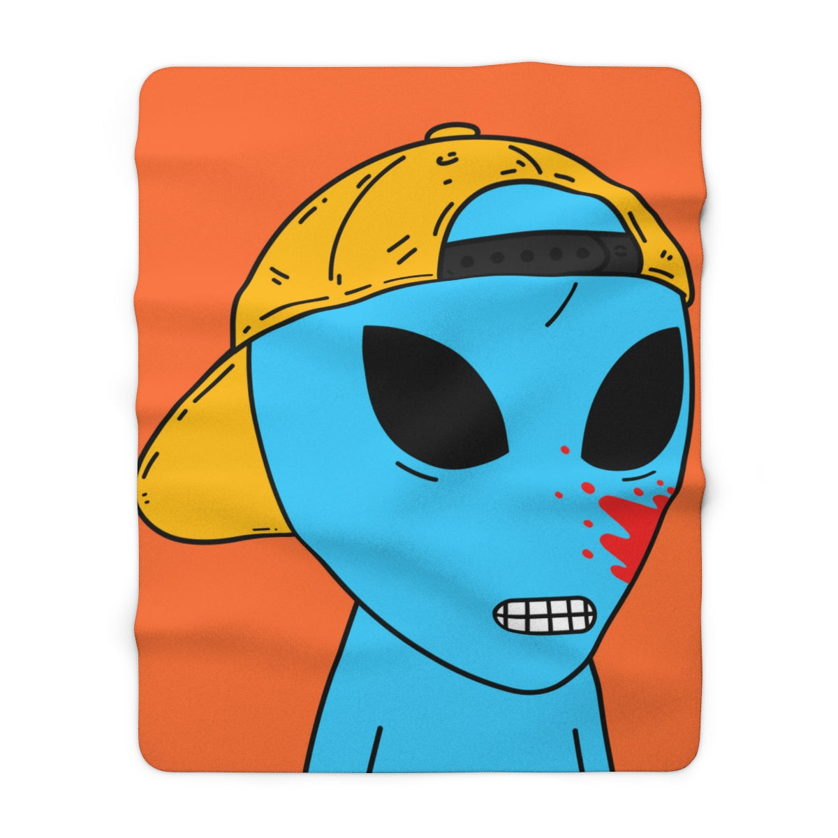 Blue Blood Visitor Alien Cartoon Sherpa Fleece Blanket