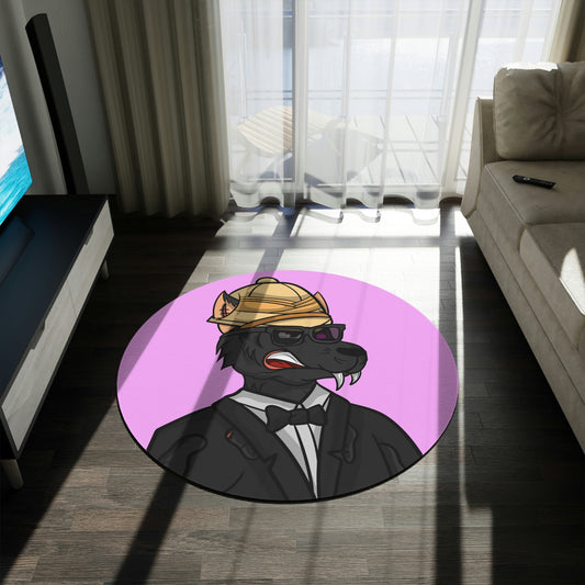 Wolf Dressed Fancy Suit Cyborg Bow Tie Black Fur Round Rug