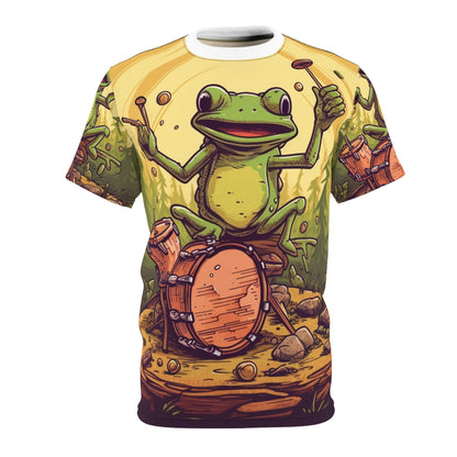 Frog Swamp Drum Player ミュージック グラフィック ユニセックス カットソー Tシャツ (AOP)