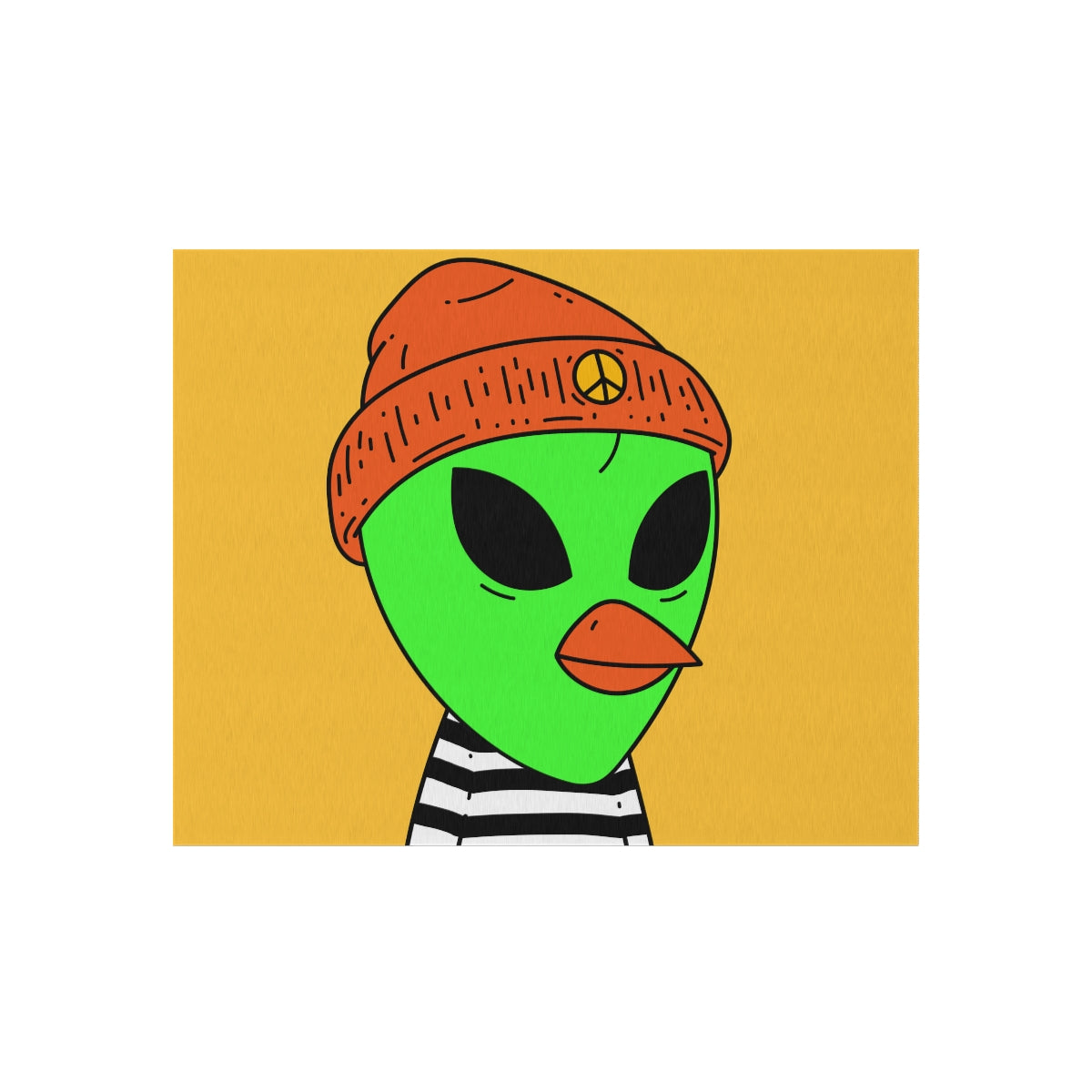 Burb Beak Verde Alien Naranja Sombrero de la paz Camisa a rayas blancas y negras Alfombra para exteriores