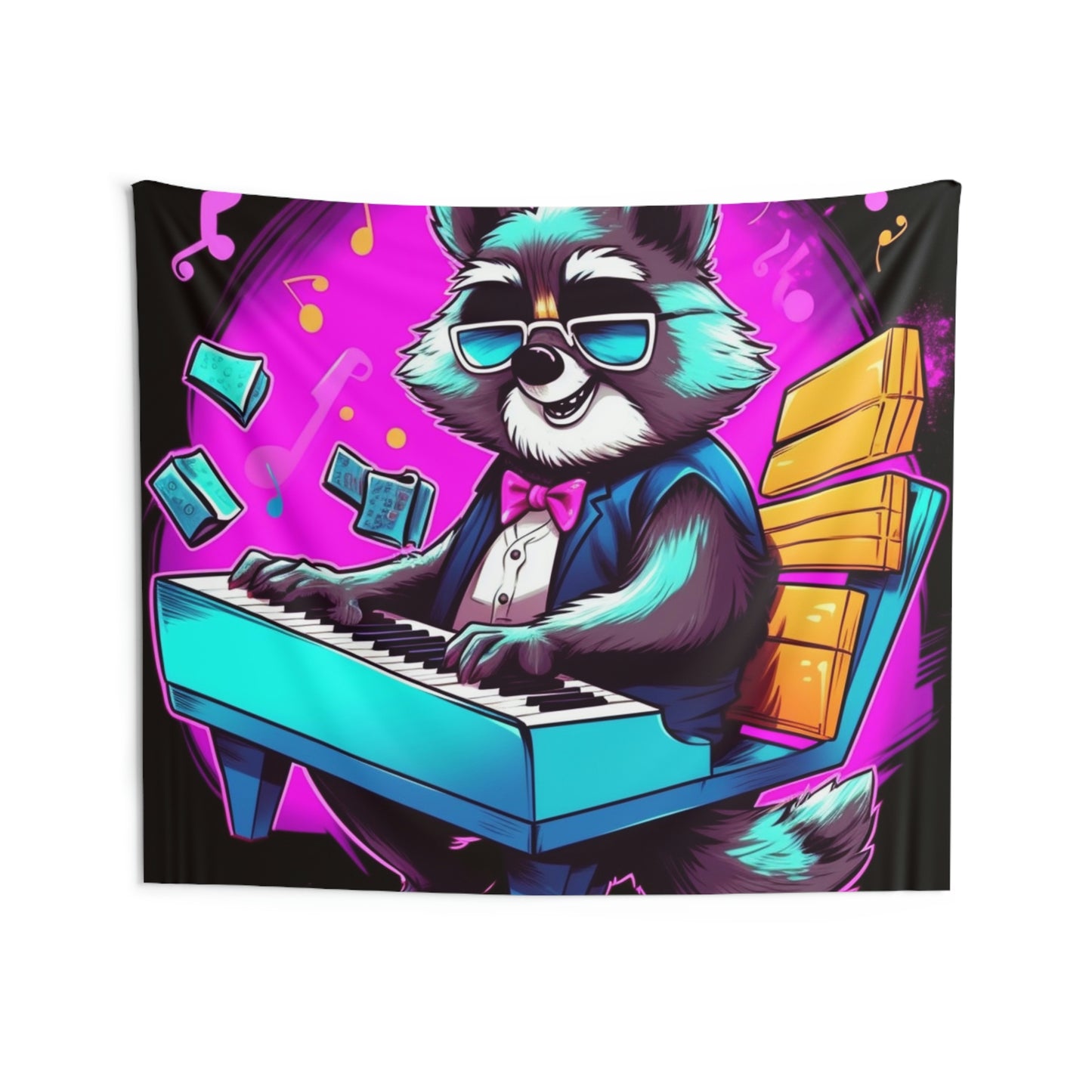 Piano Mapache Animal Peludo Teclado Artista Músico Gráfico Tapices De Pared Interior 