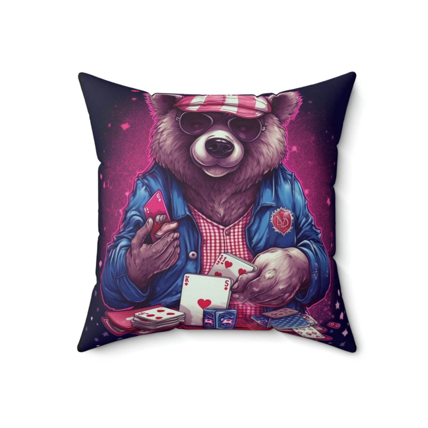 Patriotic Bear Playing Poker: A Winning Hand 4th of July Celebration Spun Polyester Square Pillow