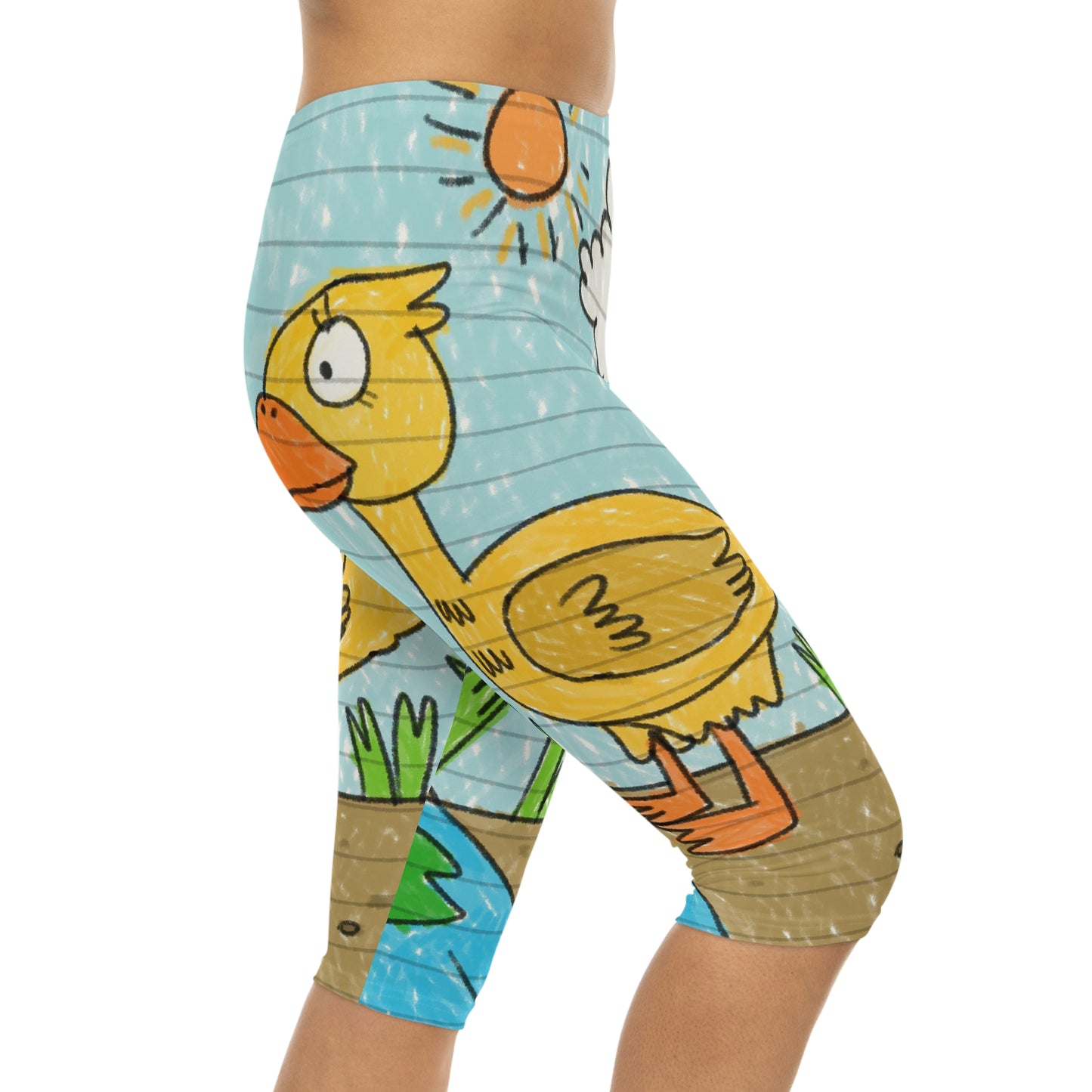 Yellow Duck Bird Pond Women’s Capri Leggings (AOP)