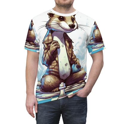 Otter Chess Game Grand Master Player Graphic Camiseta unisex cortada y cosida (AOP) 