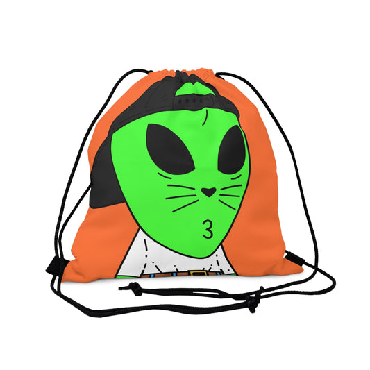 Cat Whiskers Visitor Green Alien Heart Nose Black Cap Outdoor Drawstring Bag