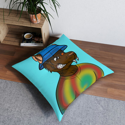 Brown Wolf Fur Cyborg Wolve Bucket Hat Tie Dye Shirt Tufted Floor Pillow, Square