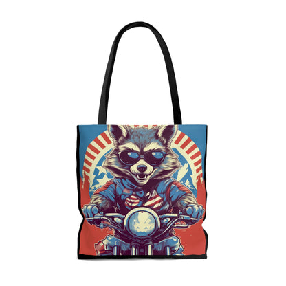 Raccoon Motorcycle Bike Rider Furry Animal Graphic Tote Bag (AOP)