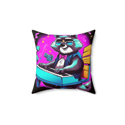 Piano Raccoon Furry Animal Keyboard Artist Musician Graphic Spun Polyester Square Pillow