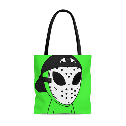 White Hockey Mask Green Alien Visitor Hockey AOP Tote Bag