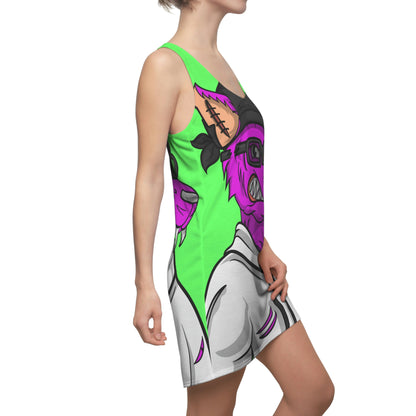 Vestido con espalda cruzada cortado y cosido para mujer con gráfico de fitness Cyborg Werewolve morado