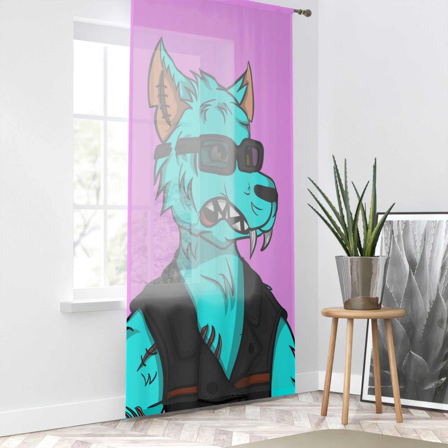 Wolve Aqua Water Blue Wolf Cyborg Window Curtain