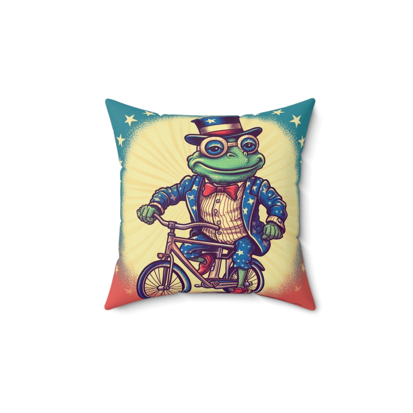 USA Frog Patriotic Indepencence Day 4th of July Bike Rider Spun Polyester Square Pillow