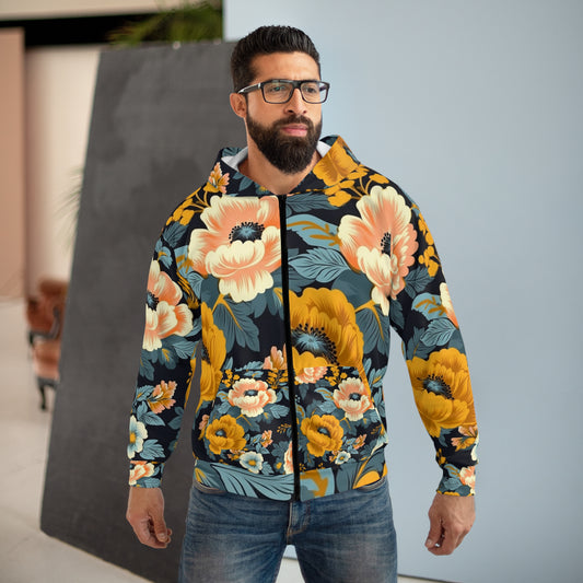 Sudadera con capucha unisex con estampado floral de cintura alta inspirada en los años 50 y 60 (AOP) 