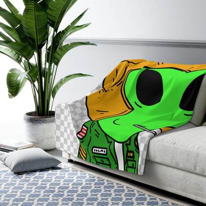 Spartan Helmet Military Jacket Lolipop Mouth Green Alien Visitor Sherpa Fleece Blanket