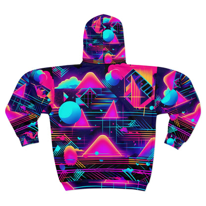 80s Synthwave Retro-Futuristic Inspired Pattern Design Unisex Zip Hoodie (AOP)