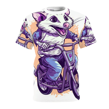 Bike Opossum Riding Pop Culture Graphic Unisex Cut & Sew Tee (AOP)