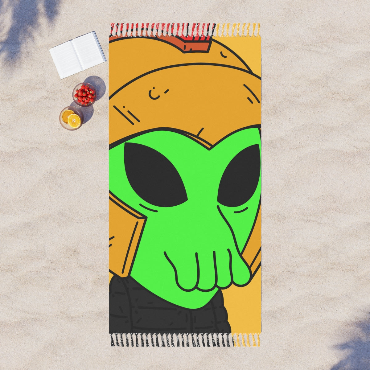 Green Spartan Helmet Alien Squid Mouth Visitor Boho Beach Cloth