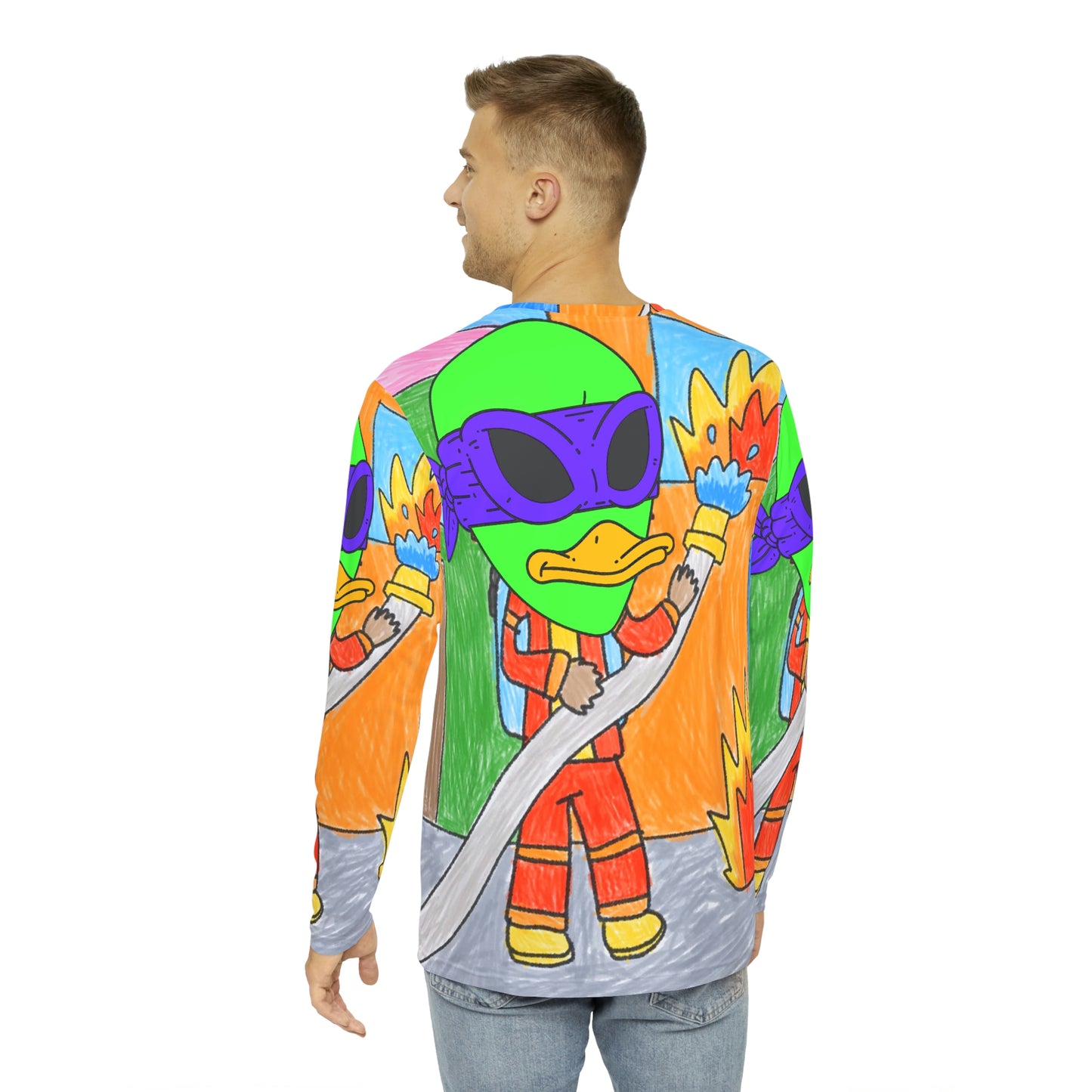 Superhéroe Bombero Bombero Visitante 751 Alien Camisa AOP de manga larga para hombre 