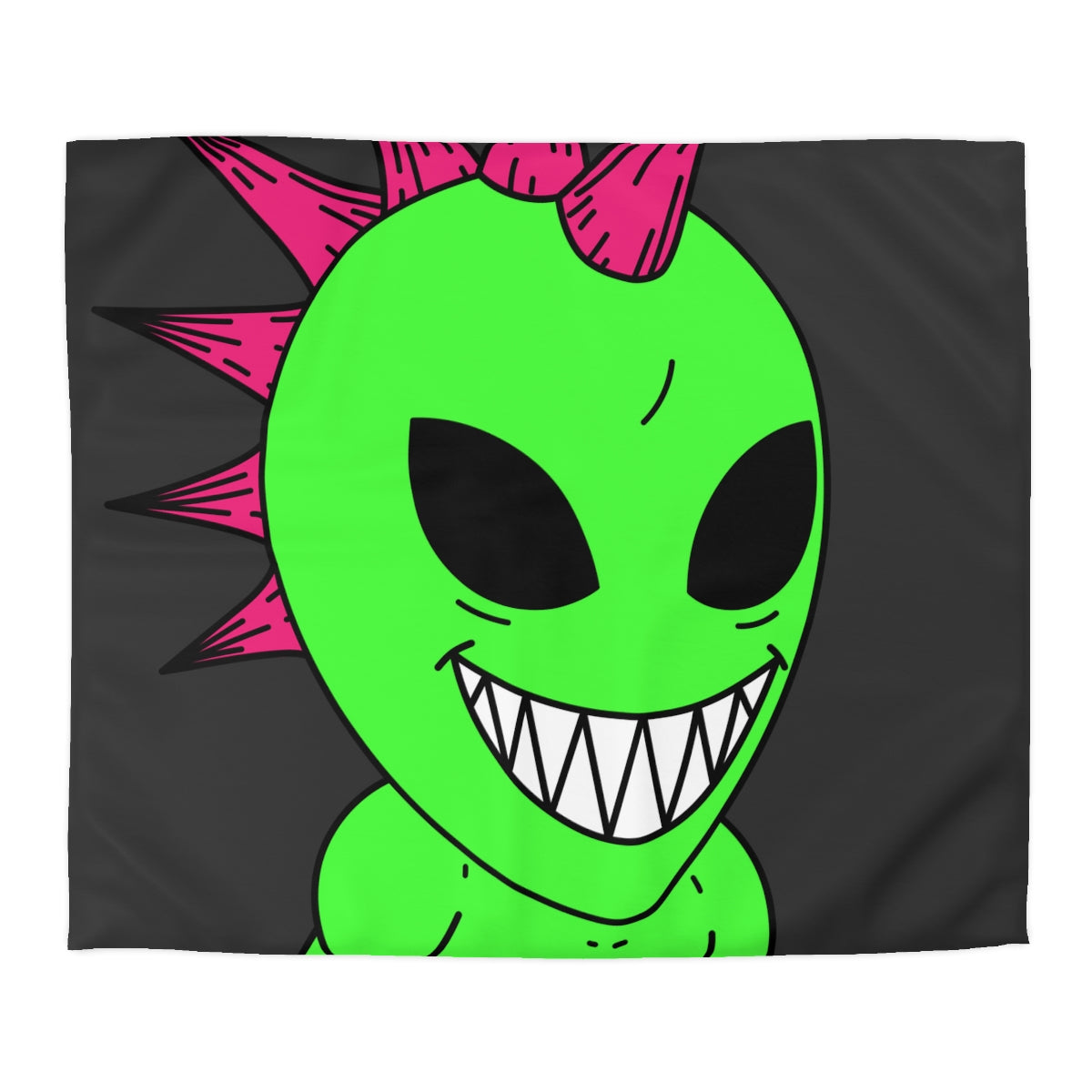 Spiked Pink Hair Muscle Big Smile Green Alien Visitor Microfiber Duvet Cover