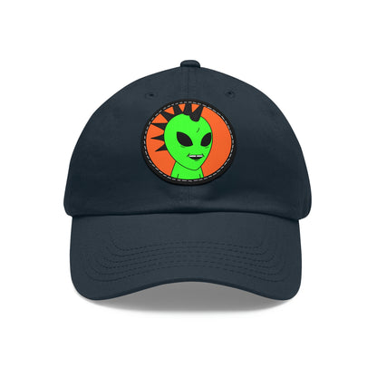 Black Hair Spiked Visitor Alien Dad Hat with Leather Patch (Round)