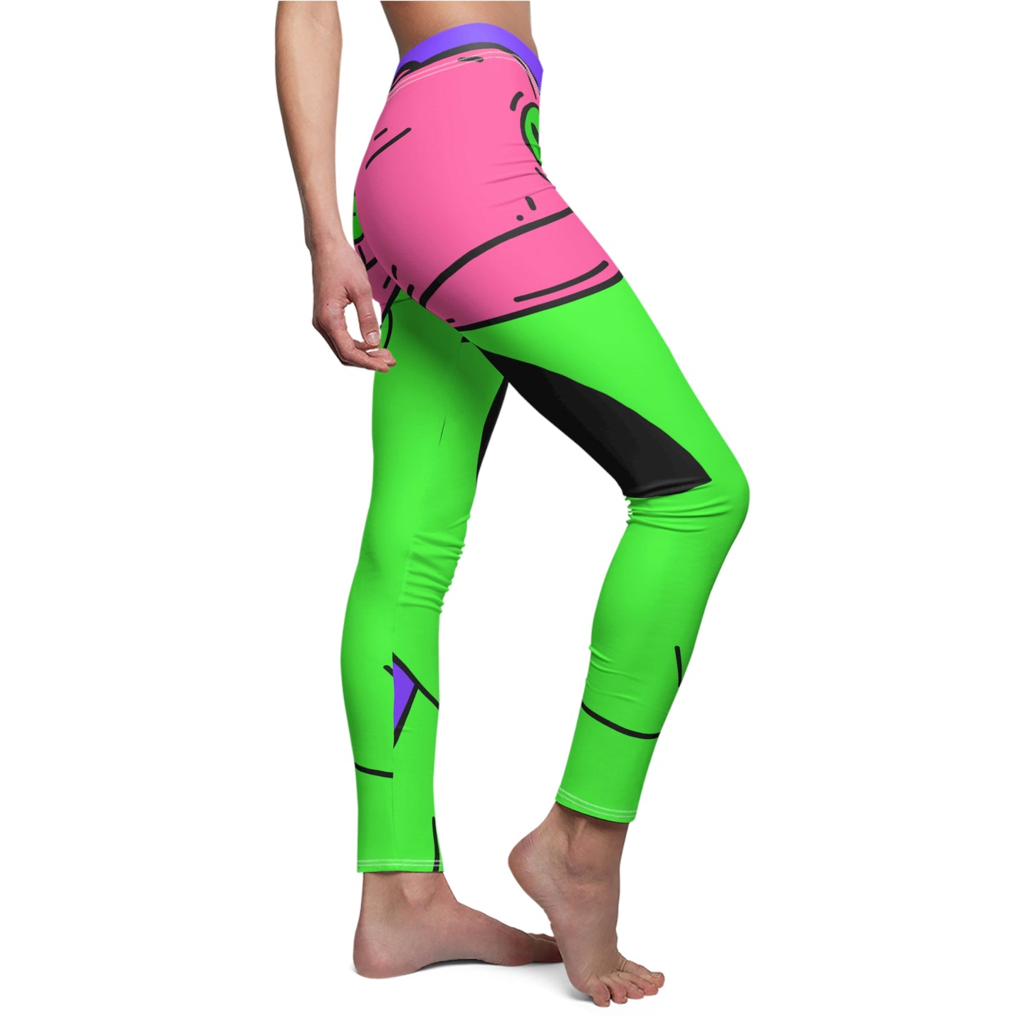 Green Alien V Face Pink Visi hat Visitor Women's Cut & Sew Casual Leggings