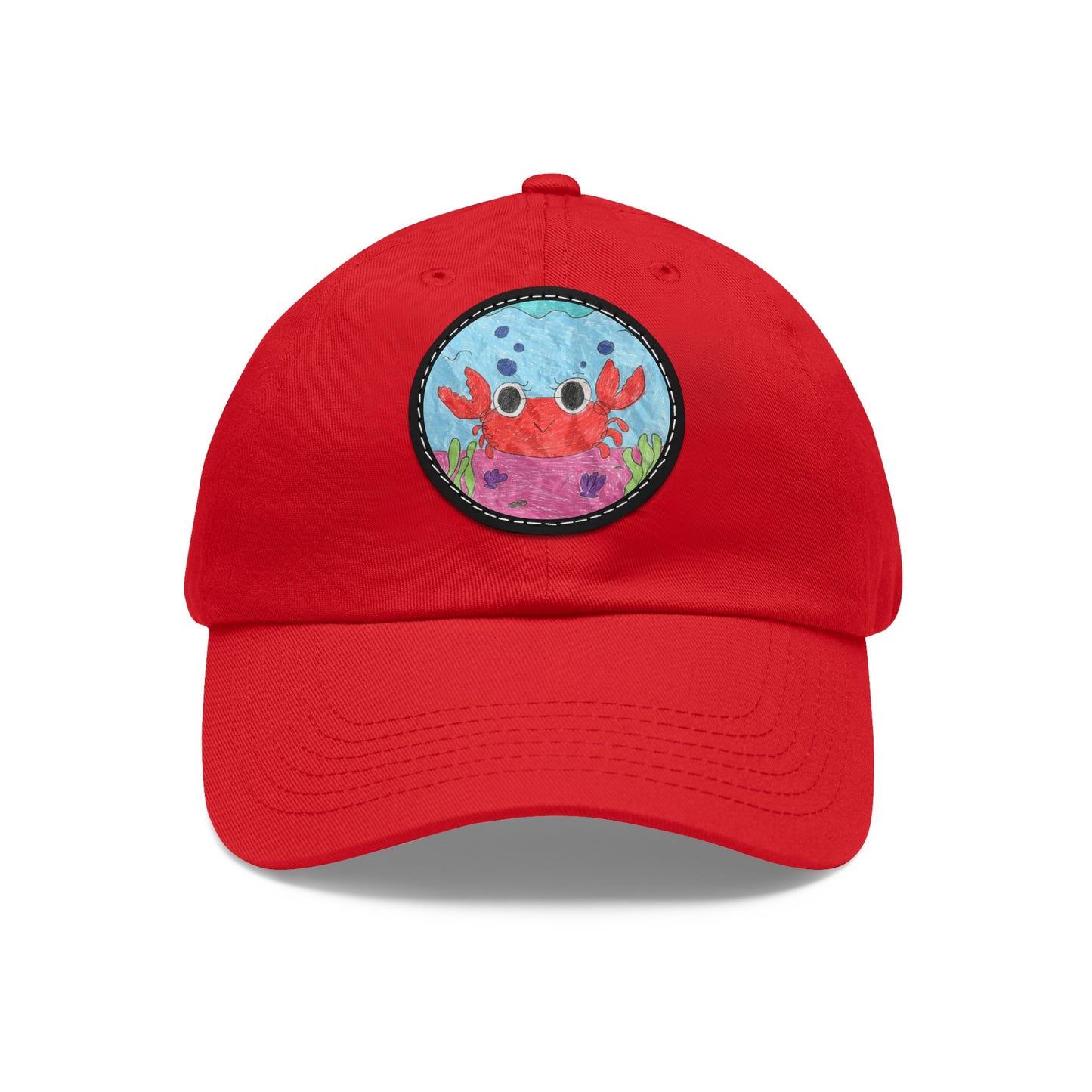 Gorro de papá con diseño de cangrejo de langosta y amantes del mar con parche de cuero (redondo)