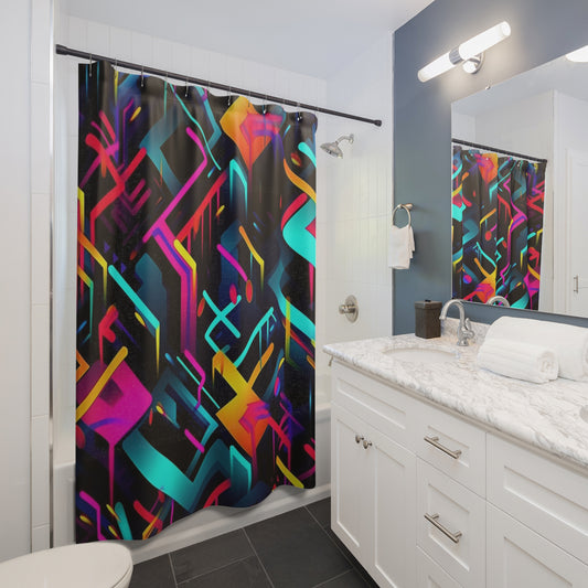 Vibrant Trendy Neon Abstract Geometric Pattern Design Shower Curtains