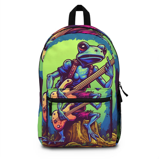 Frog Log Retro Graphic Trippy Musician Instrument Guitar Player Backpack