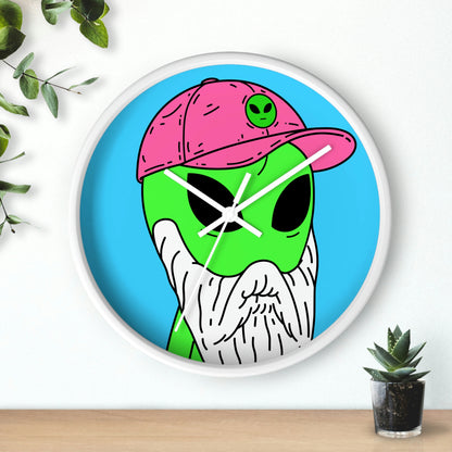 Beard Visitor Pink Hat Alien Cartoon Comic Wall clock