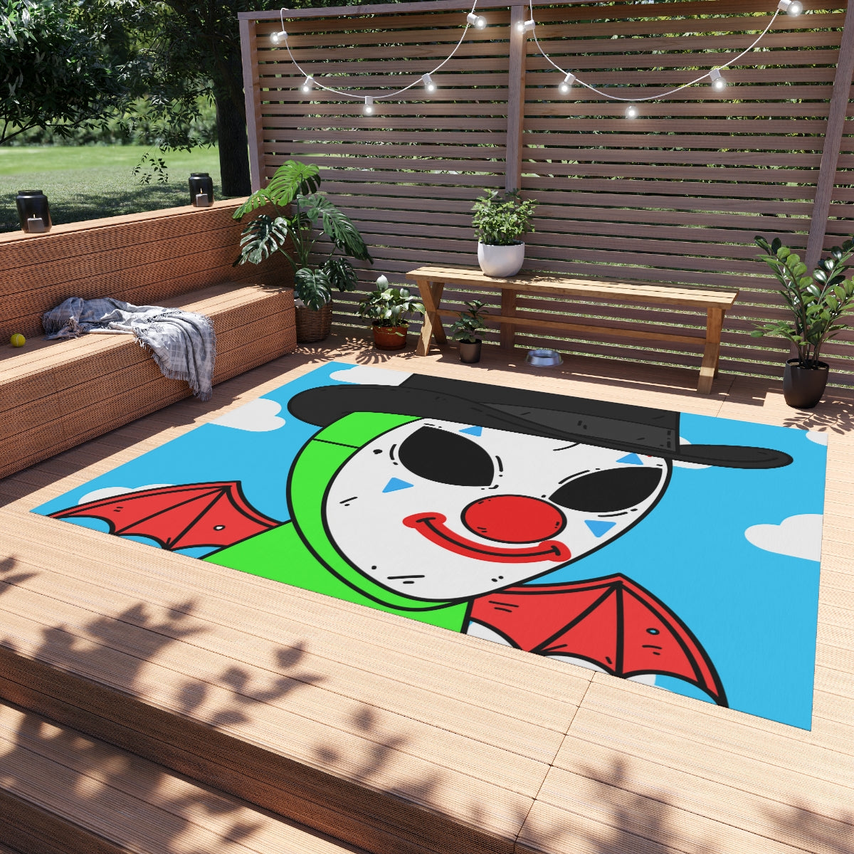 Clown Visitor Green Alien w/ Devil Wings Outdoor Rug