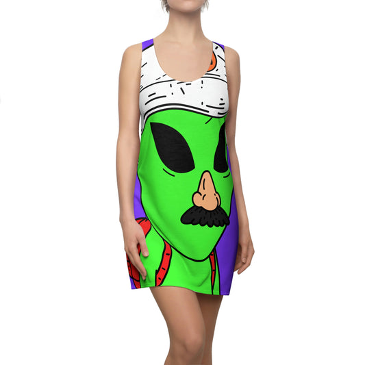 Visitor Green Alien Space Traveler Women's Cut & Sew Racerback Dress (AOP)
