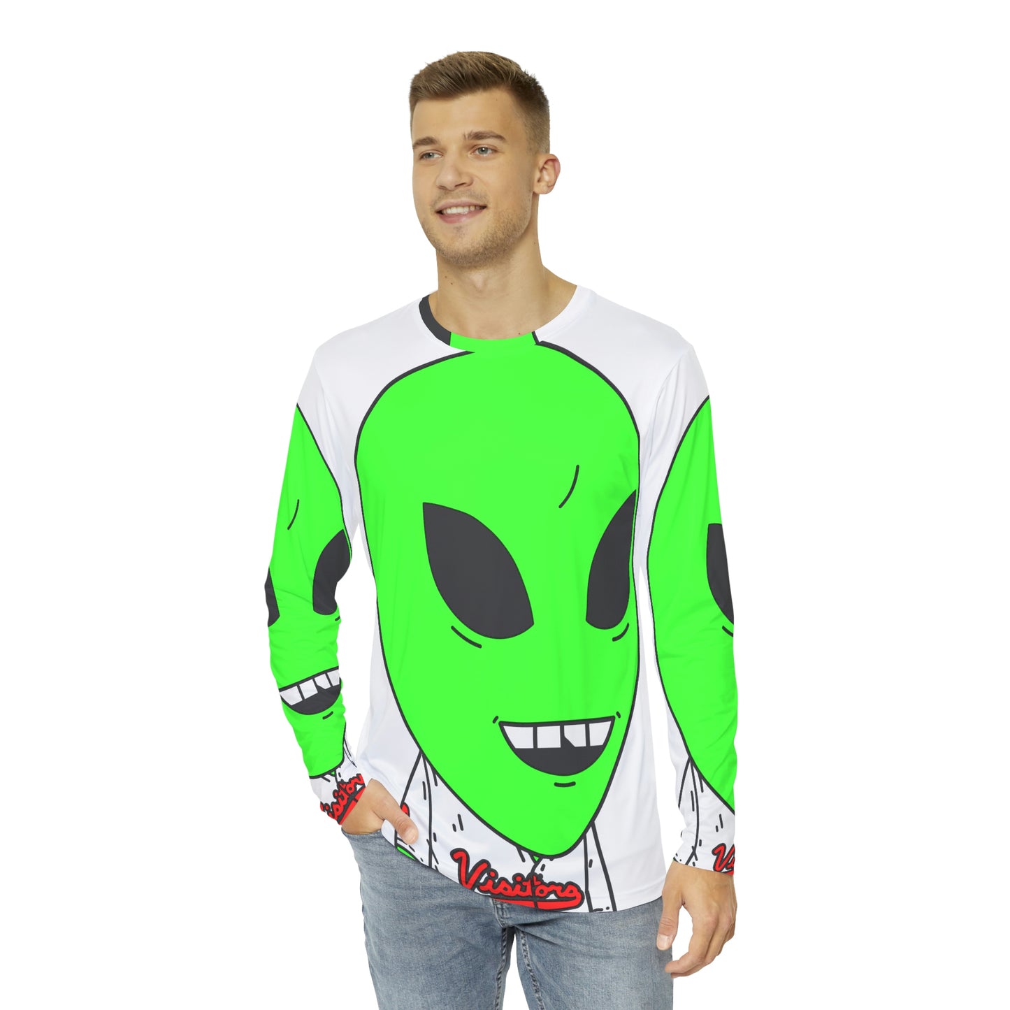 Visitors Sport Team Jersey Green Alien Chipped Tooth Character Men's Long Sleeve AOP Shirt