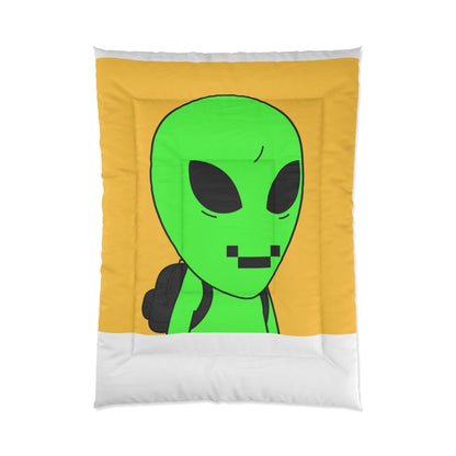 Green Alien Visitor Digital Face Mochila negra Cama Colcha