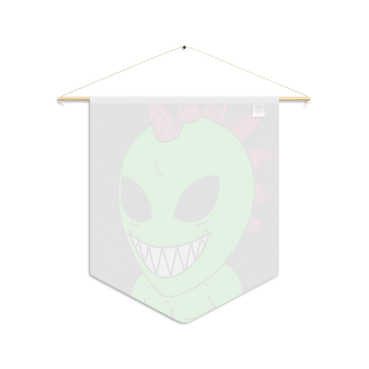 Spiked Pink Hair Muscle Big Smile Green Alien Visitor Pennant