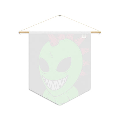 Spiked Pink Hair Muscle Big Smile Green Alien Visitor Pennant