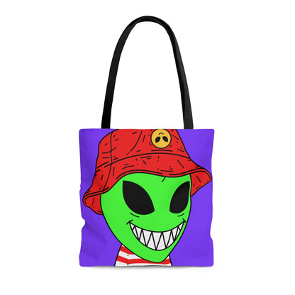Alien Character Cartoon Red Hat Striped Shirt Big Smile AOP Tote Bag