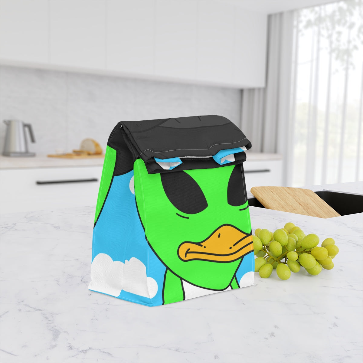 The Visitors Green Alien Duck Black Top Hat Polyester Lunch Bag