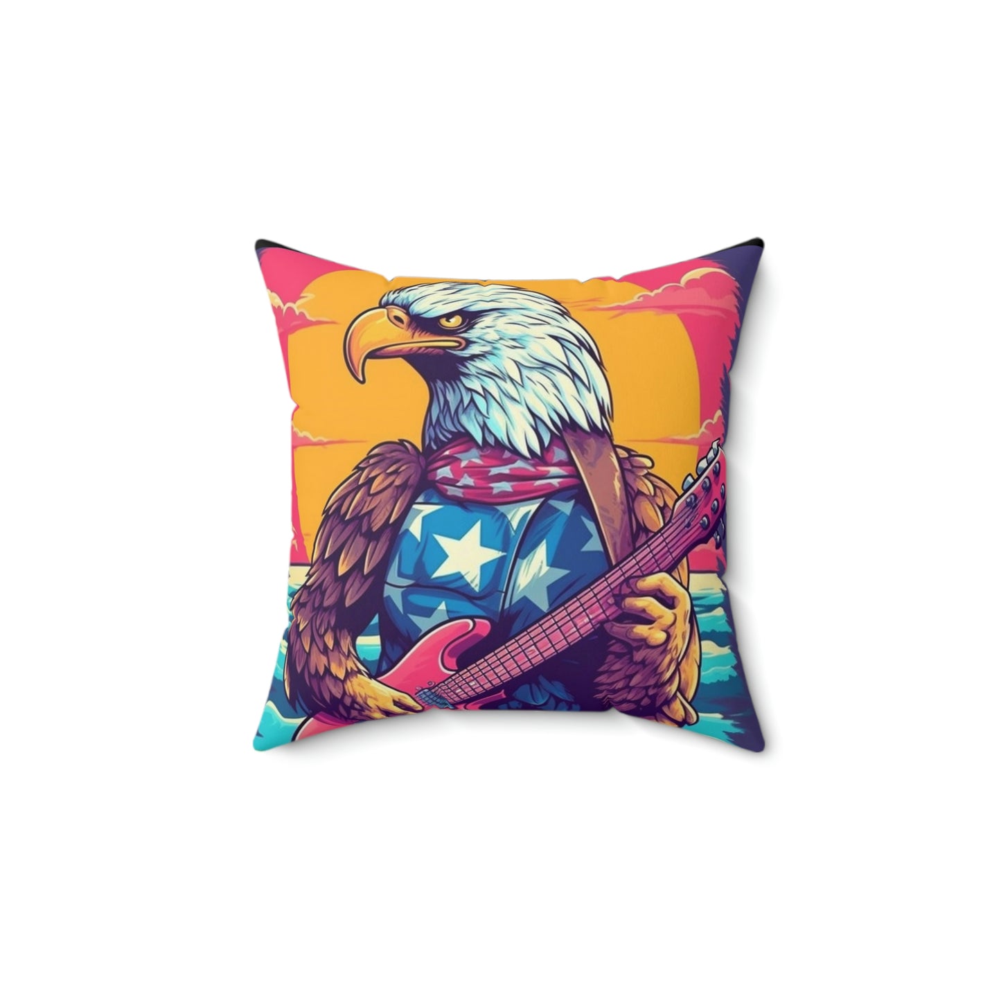 Bald Eagle from America, the Guitar Maestro Graphic Spun Polyester Square Pillow