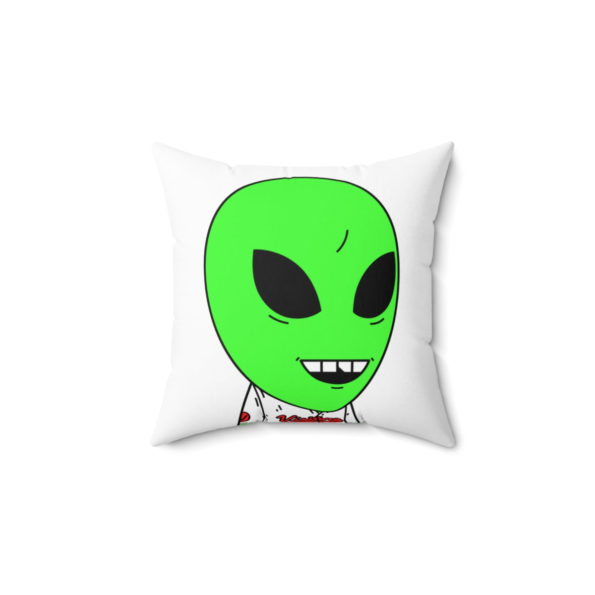 Visi Jersey Chipped Tooth Large Smile Face Green Alien Visitor Spun Polyester Square Pillow