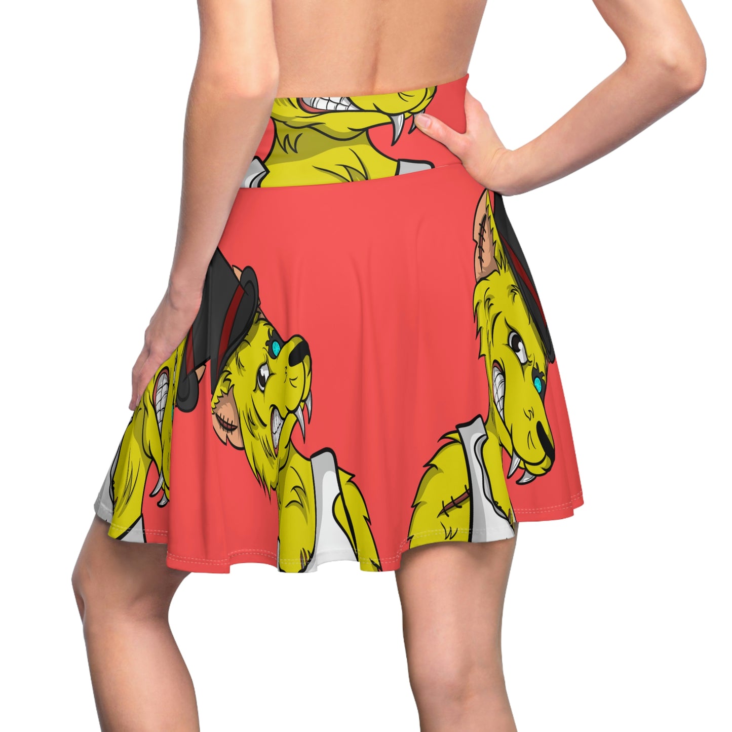 Top Hat Werewolve Cyborg Wolf Graphic Women's Skater Skirt