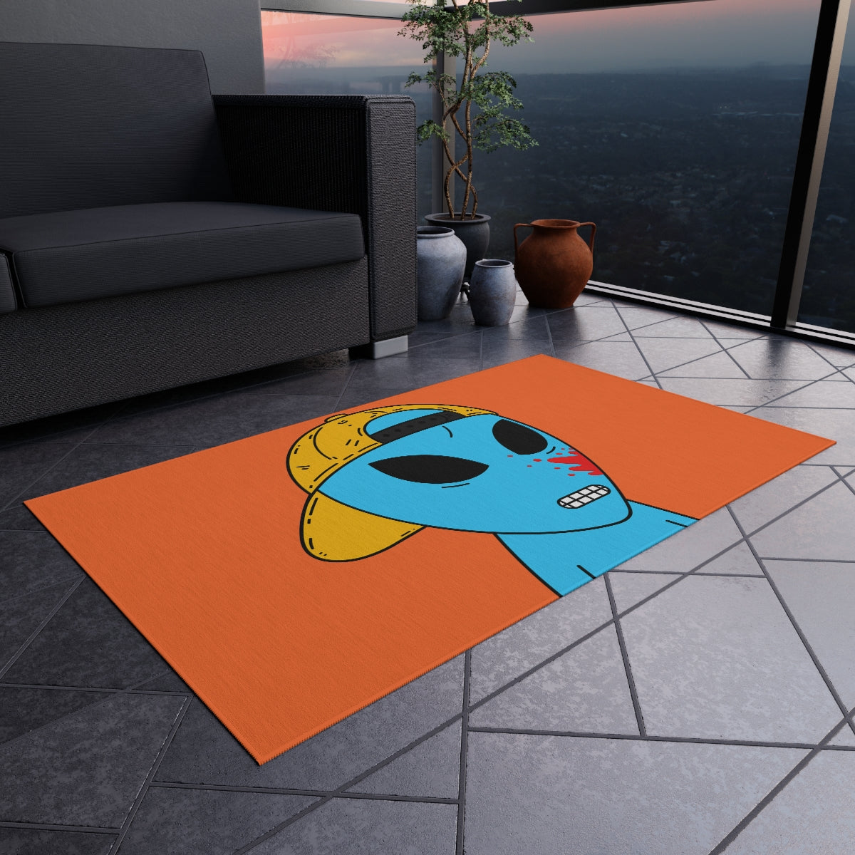 Blue Blood Visitor Alien Cartoon Outdoor Rug