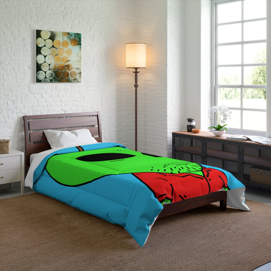 Green Apple Head Alien Unshaven Red Collar Shirt Visitor Bed Comforter