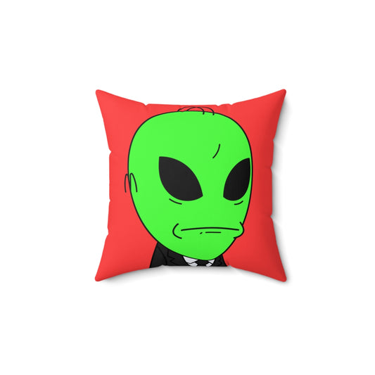 Green Hair Alien Business Black Suit Large Okay Mouth Visitor Spun Polyester Square Pillow