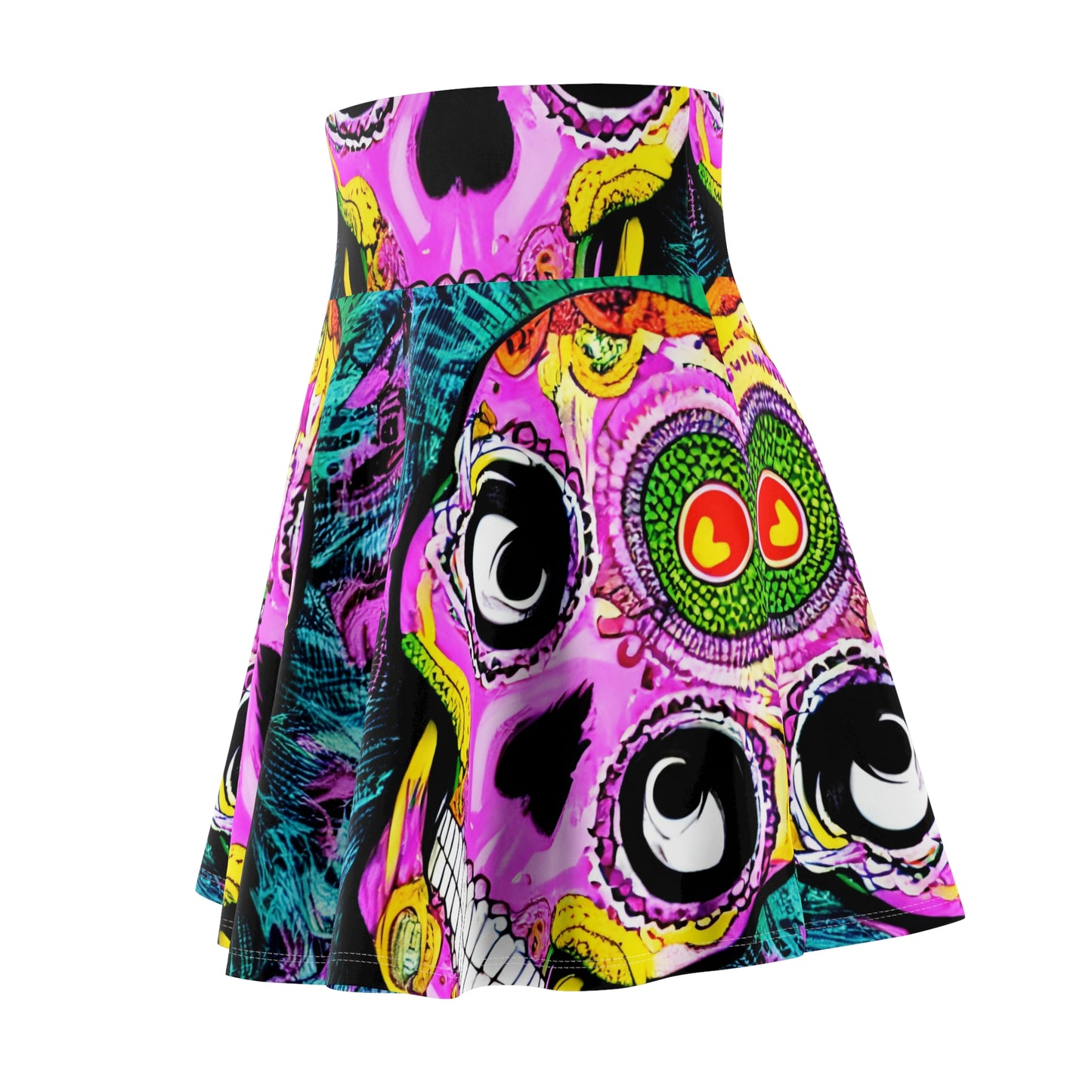 Trippy psychedelic Skull Skeleton Head Face Women's Skater Skirt