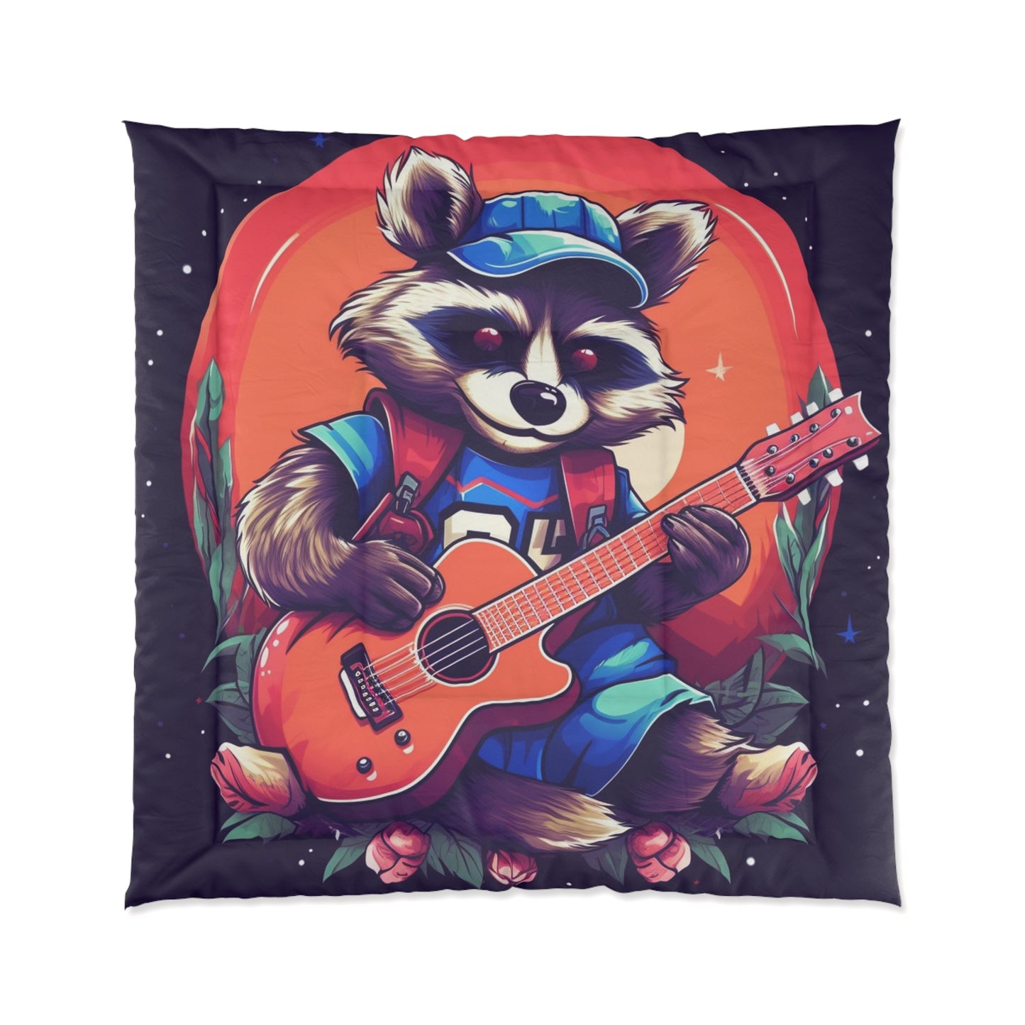 Acoustic Guitar Raccoon - Furry Animal Musician Decor Comforter