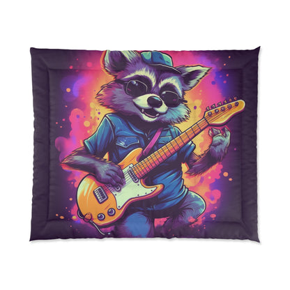 Furry Raccoon Guitarist - Rock Star Animal Music Decor Comforter