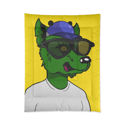 Wolf Cyborg Dog Large Black Sunglasses Green Wolve Fur White T Shirt Bedroom Comforter